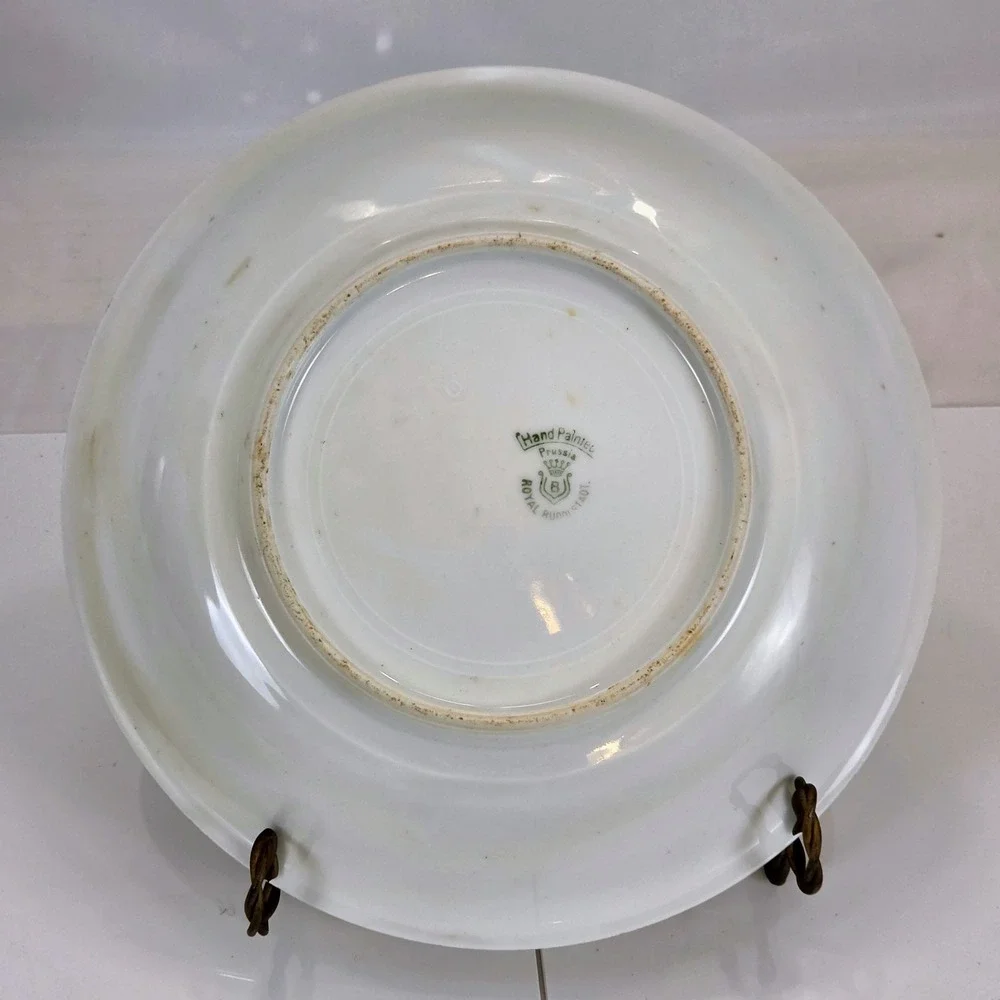 Antique Royal Rudolstadt Prussia B Crown Hand Painted Pink Yellow Rose Bowl 9.25